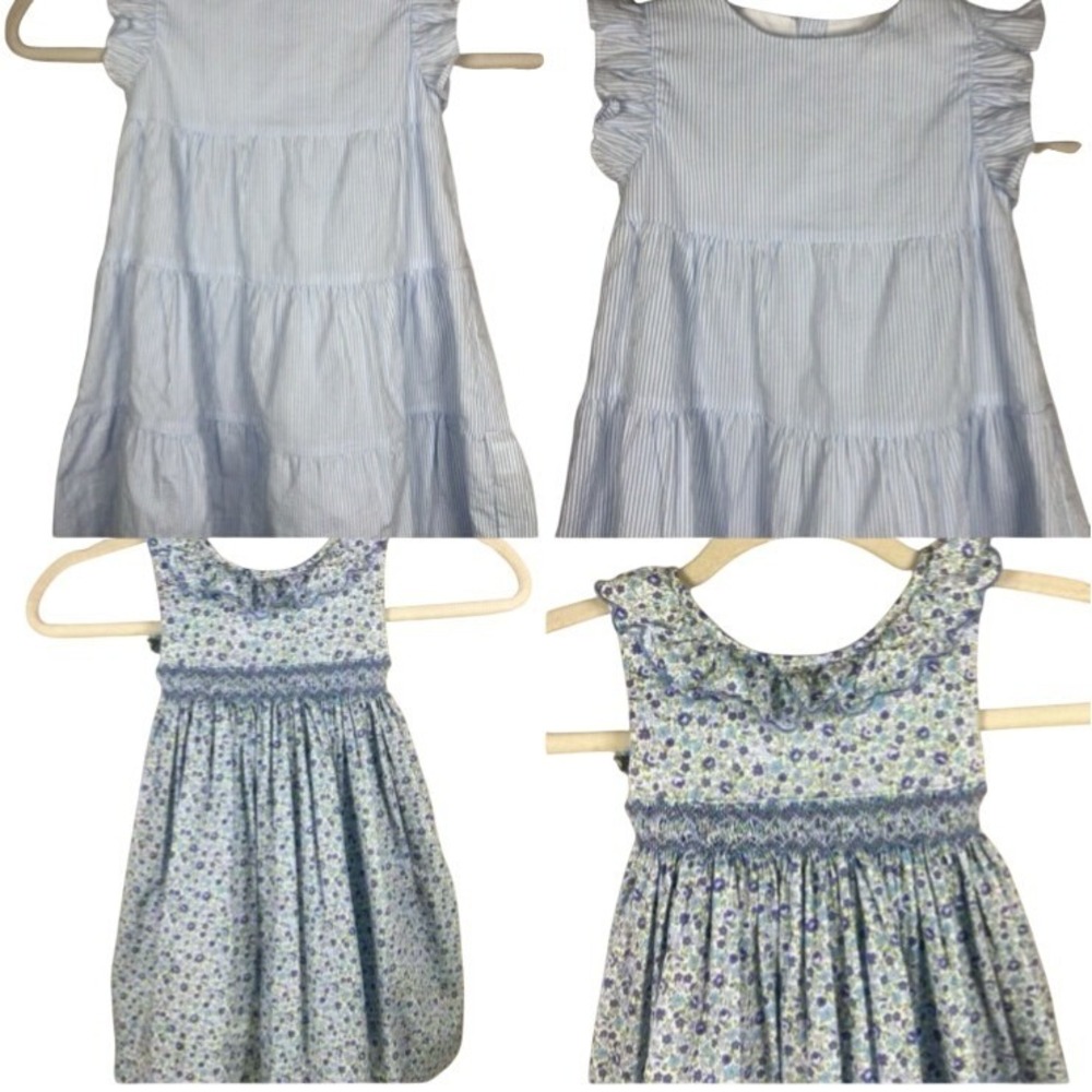 Edgehill Collection 2T Girls Dress Bundle Blue Seersucker & Smocked Floral 2pc